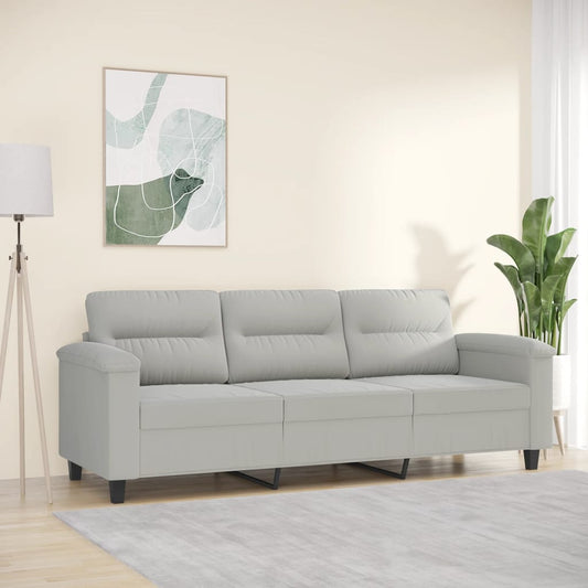 3-seater sofa 180 cm light grey microfibre fabric