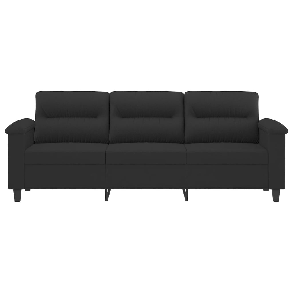 Sofá de 3 lugares 180 cm tecido de microfibra preto