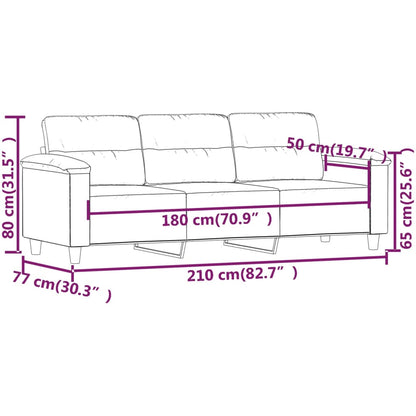 3-seater sofa 180 cm cream microfiber fabric