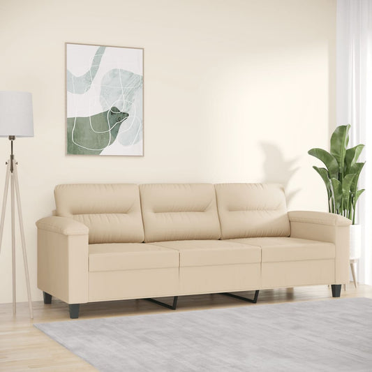 3-seater sofa 180 cm cream microfiber fabric