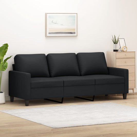 Sofá de 3 lugares 180 cm couro artificial preto