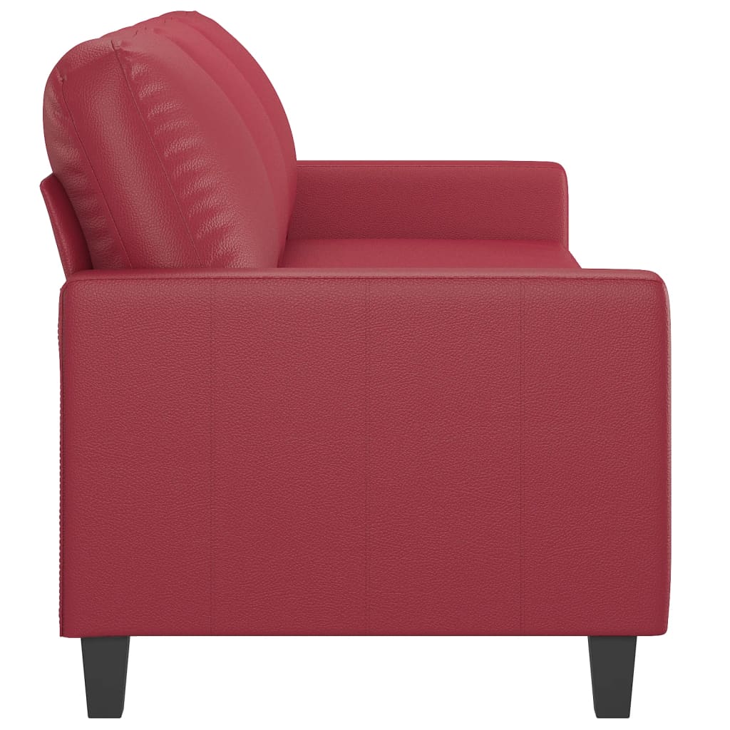 Sofá de 3 lugares 180 cm couro artificial vermelho tinto