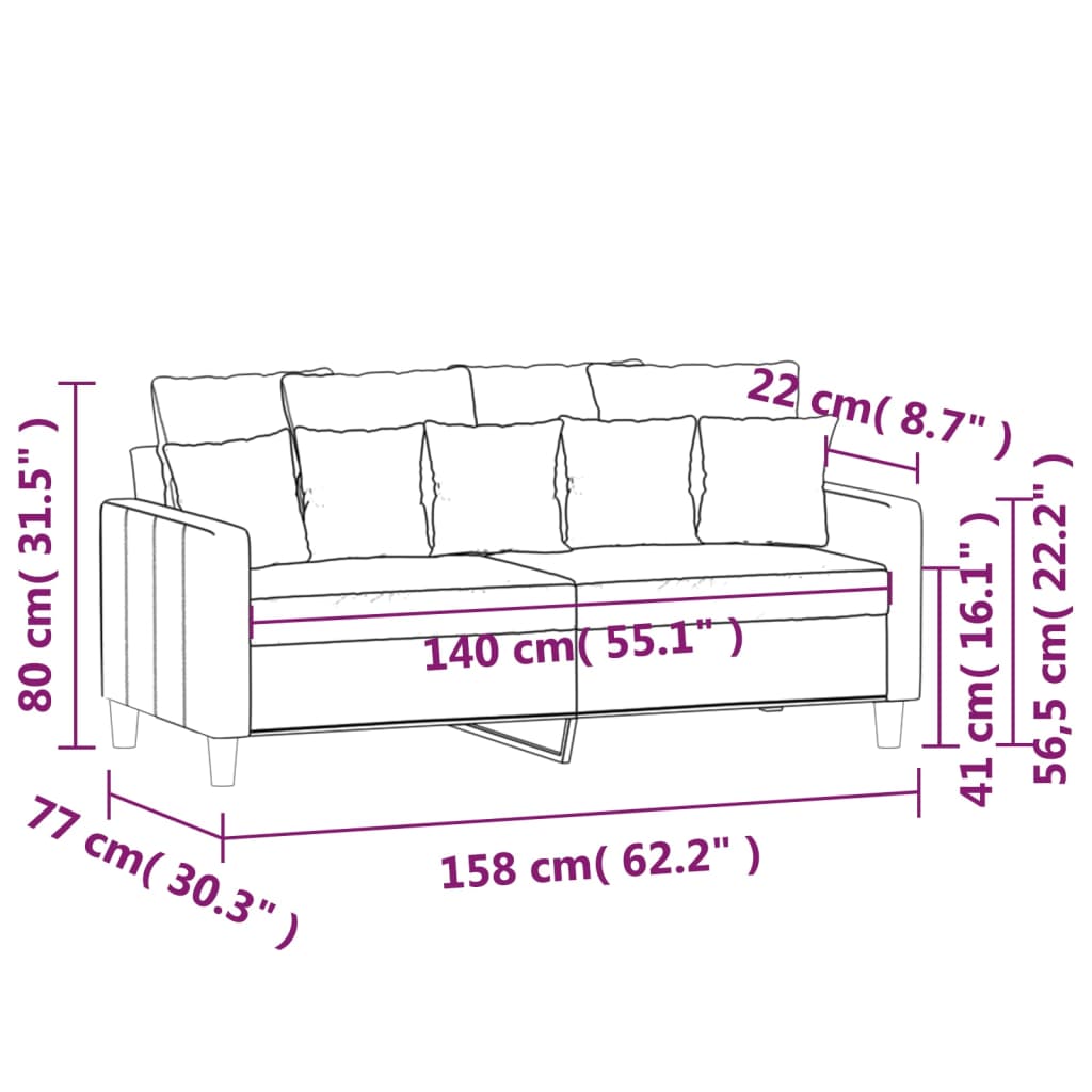Sofá de 2 lugares veludo 140 cm vermelho tinto