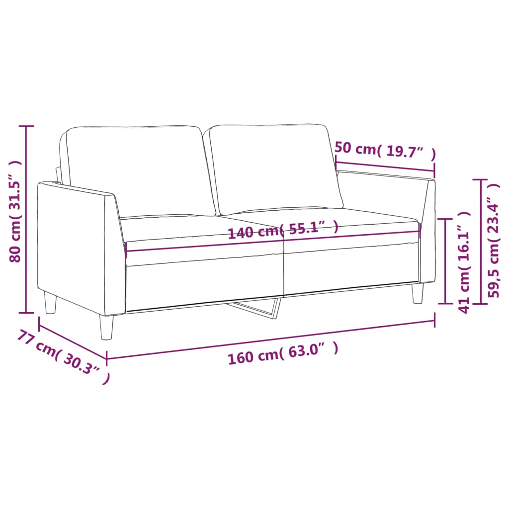 2-seater sofa 140 cm black faux leather