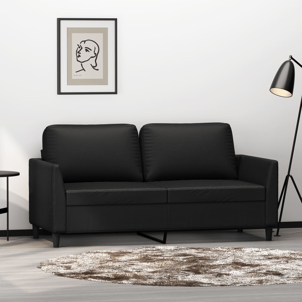 2-seater sofa 140 cm black faux leather