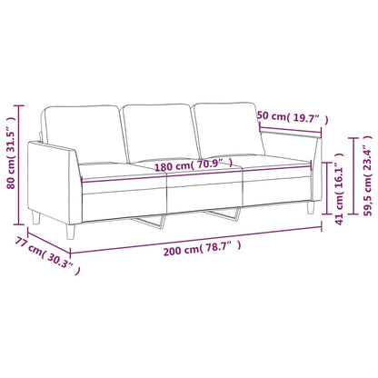 Sofá de 3 lugares 180 cm couro artificial cinza
