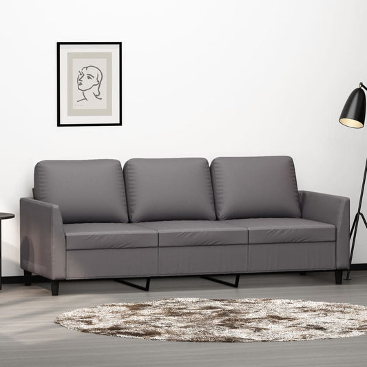 Sofá de 3 lugares 180 cm couro artificial cinza