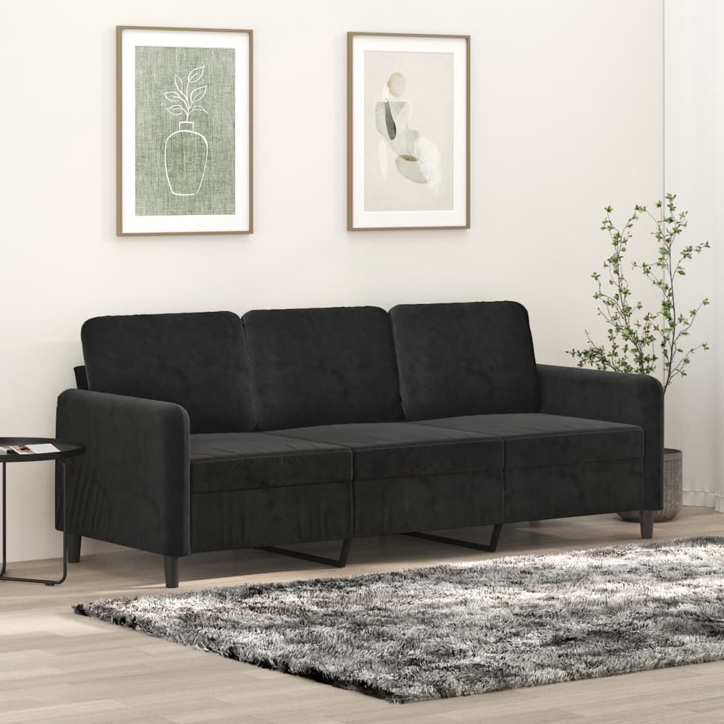 3-seater sofa 180 cm black velvet