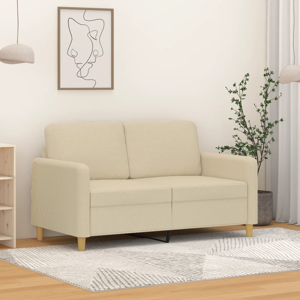 2-seater sofa in cream-colored fabric, 120 cm