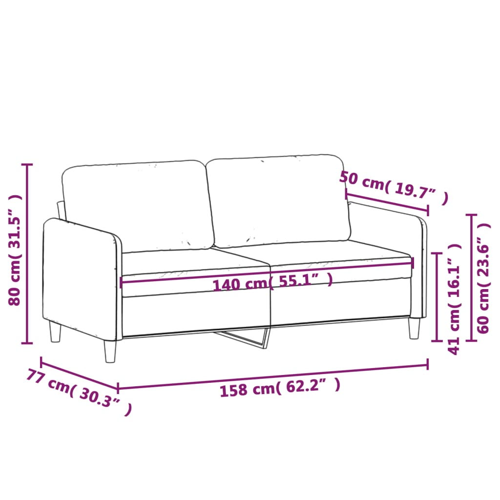 2-seater sofa in fabric 140 cm dark grey