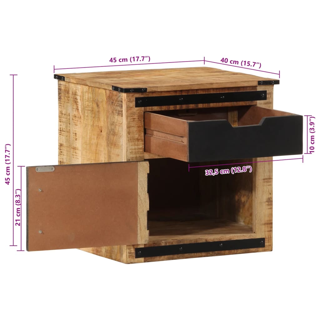 Bedside table 45x40x45 cm solid mango wood