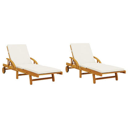 2 pcs sun loungers with table solid acacia wood