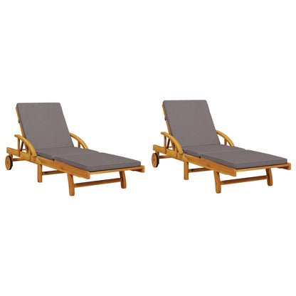 2 pcs sun loungers with table solid acacia wood