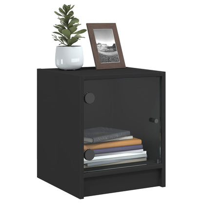 Mesas de cabeceira c/ portas de vidro 2 pcs 35x37x42 cm preto