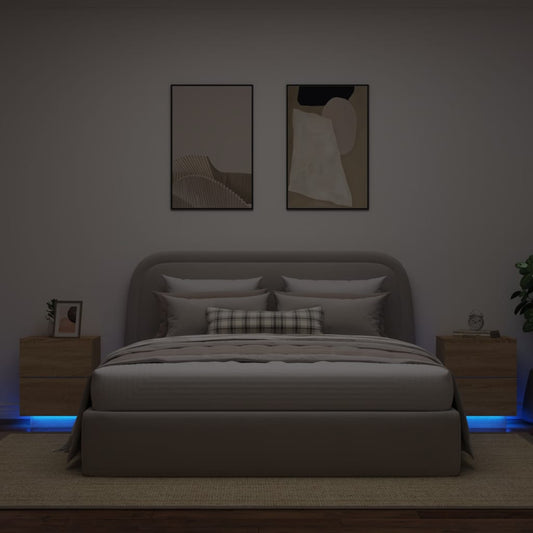 Mesas cabeceira c/ LEDs 2 pcs derivados madeira carvalho sonoma