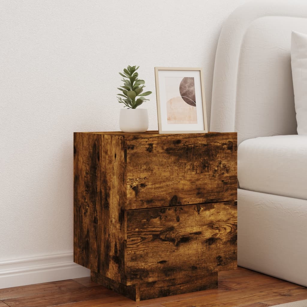 Bedside table with LED lights made from smoked oak wood