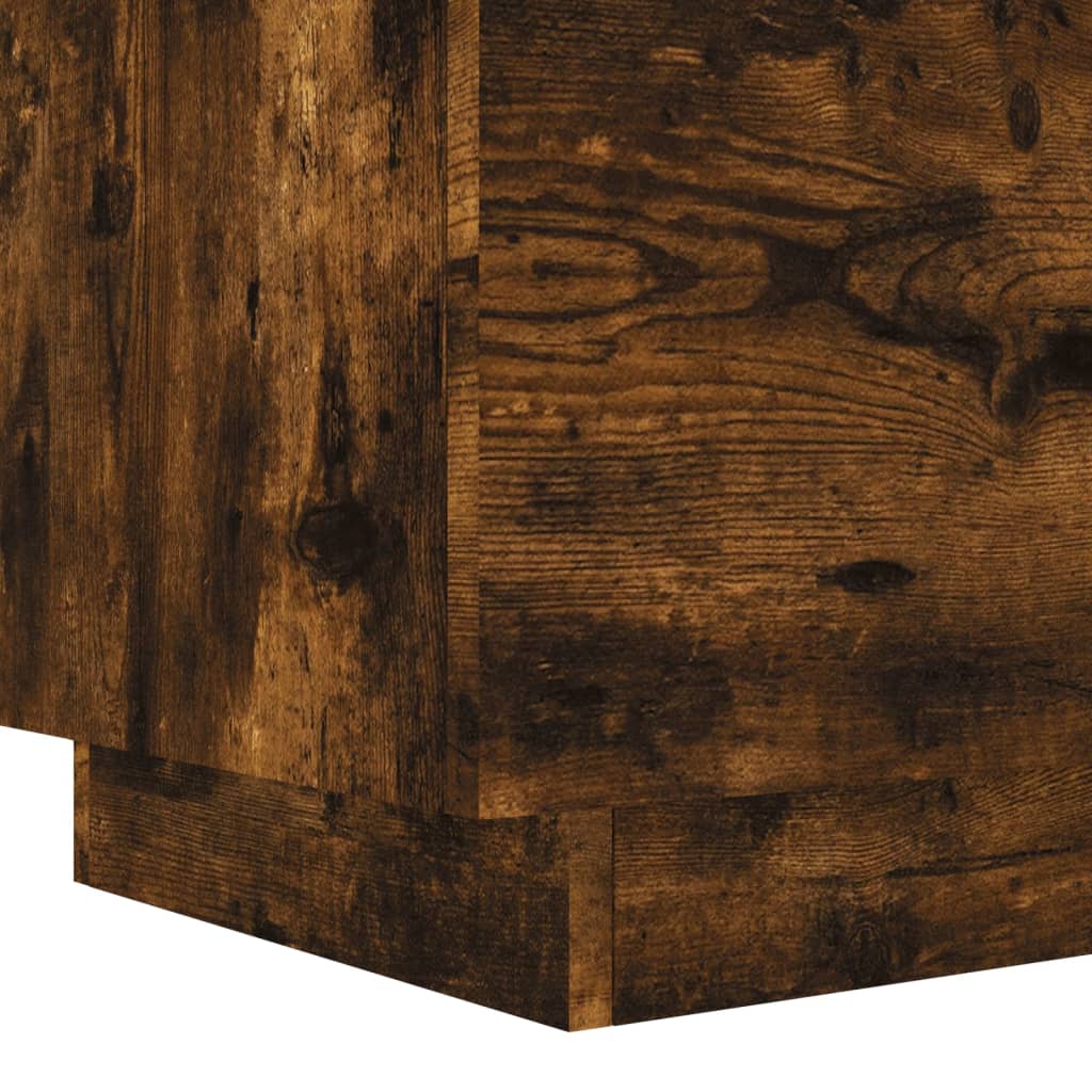 Bedside table with LED lights made from smoked oak wood