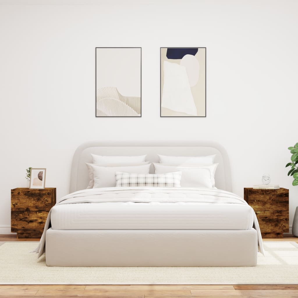Bedside tables with LEDs 2 pcs made from smoked oak wood