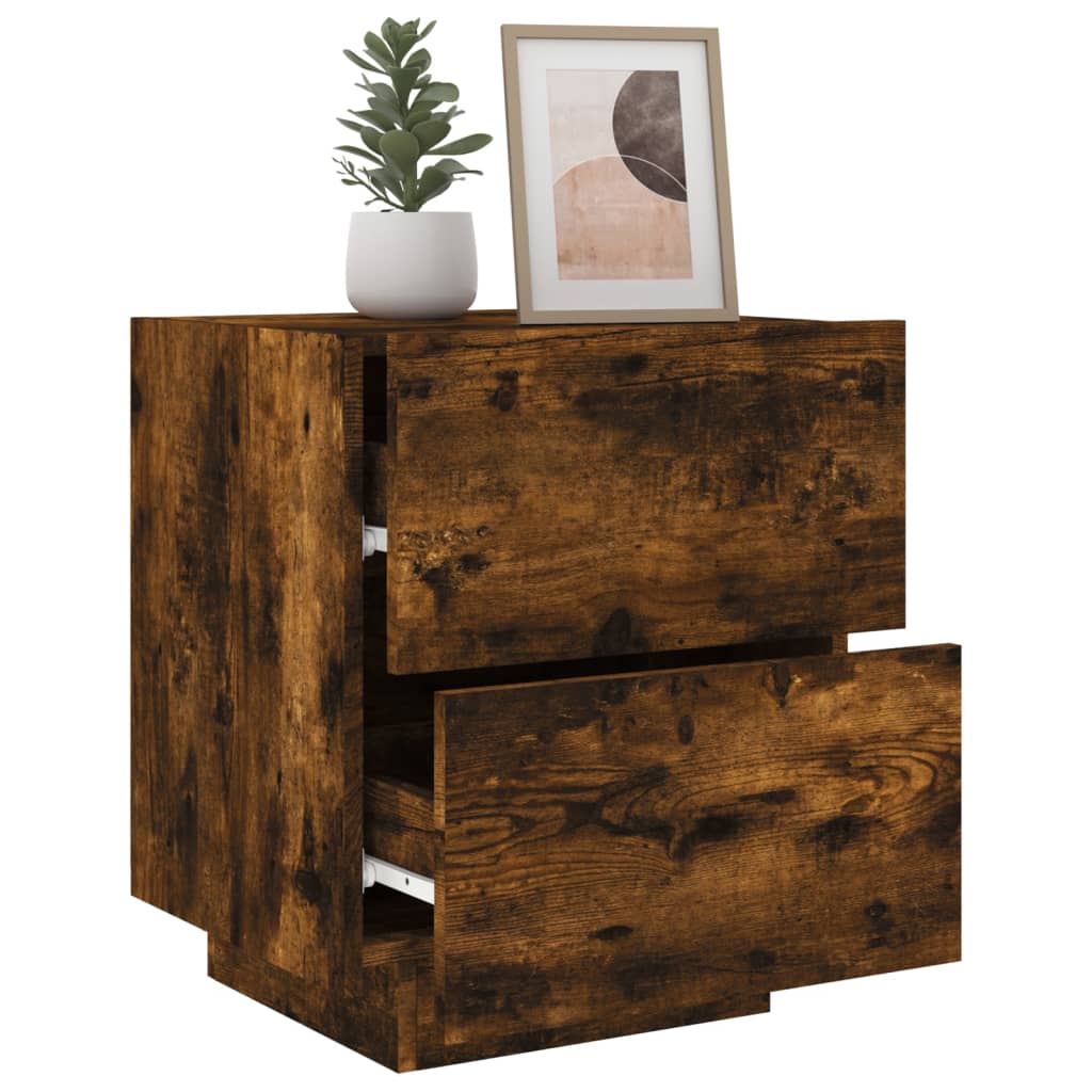 Bedside tables with LEDs 2 pcs made from smoked oak wood