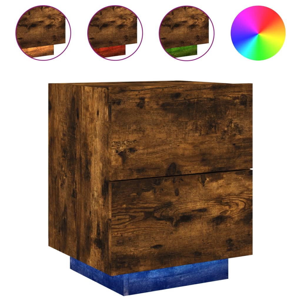 Bedside tables with LEDs 2 pcs made from smoked oak wood