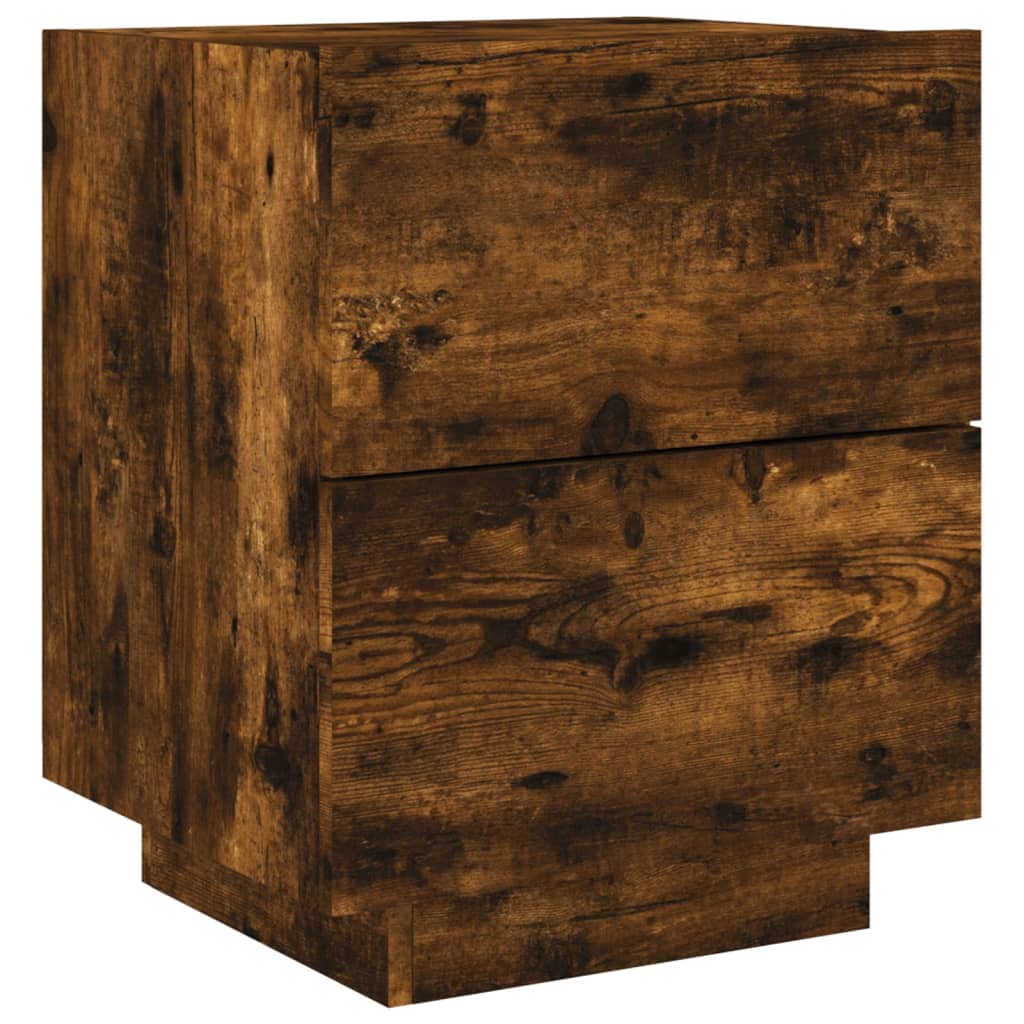 Bedside tables with LEDs 2 pcs made from smoked oak wood
