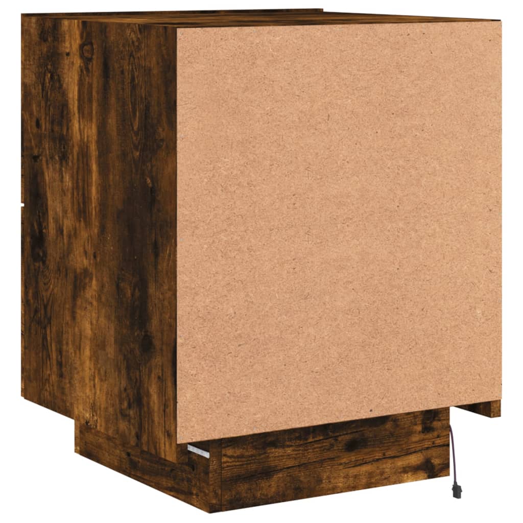 Bedside tables with LEDs 2 pcs made from smoked oak wood