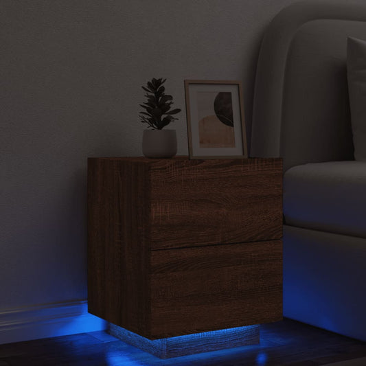 Mesa cabeceira c/ luzes LED derivados madeira carvalho castanho