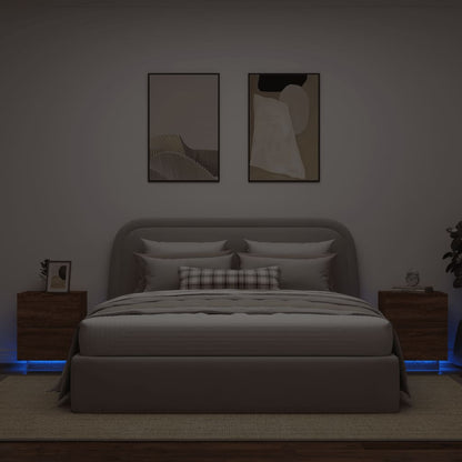 Mesas cabeceira LEDs 2 pcs derivados madeira carvalho castanho