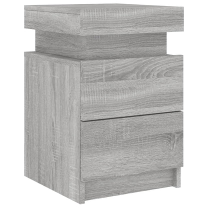 Mesas cabeceira c/ luzes LED 2 pcs 35x39x55 cm cinza sonoma