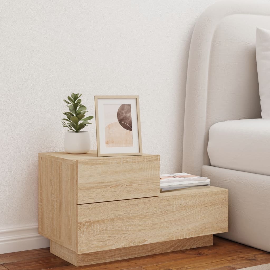 Mesa de cabeceira com luzes LED 70x36x40,5 cm carvalho sonoma