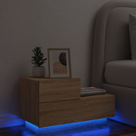 Mesa de cabeceira com luzes LED 70x36x40,5 cm carvalho sonoma