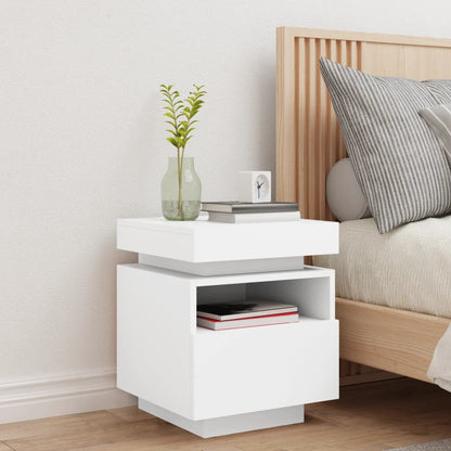 Mesa de cabeceira com luzes LED 40x39x48,5 cm branco