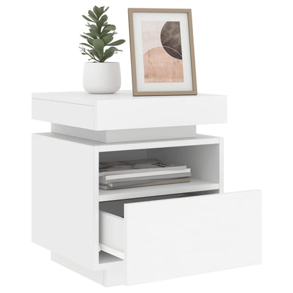 Mesa de cabeceira com luzes LED 40x39x48,5 cm branco