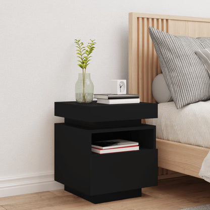 Mesa de cabeceira com luzes LED 40x39x48,5 cm preto