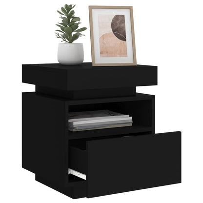 Mesa de cabeceira com luzes LED 40x39x48,5 cm preto