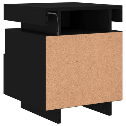 Mesa de cabeceira com luzes LED 40x39x48,5 cm preto