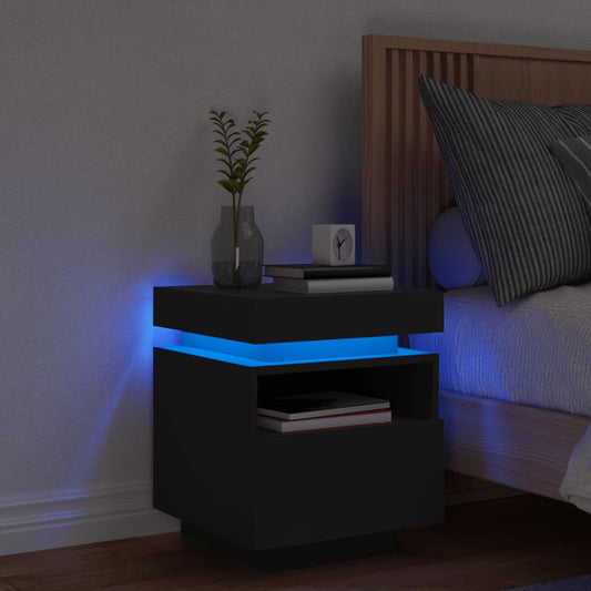 Mesa de cabeceira com luzes LED 40x39x48,5 cm preto