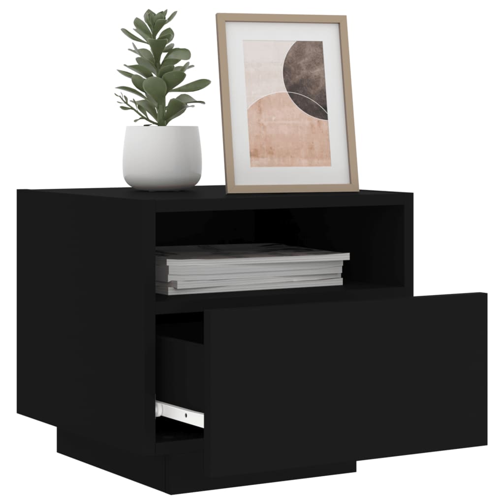 Mesas de cabeceira c/ luzes LED 2 pcs 40x39x37 cm preto