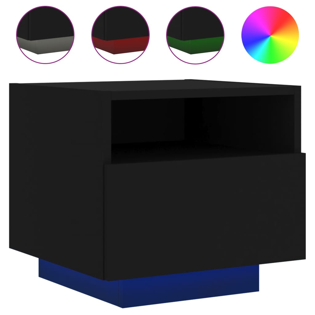 Mesas de cabeceira c/ luzes LED 2 pcs 40x39x37 cm preto