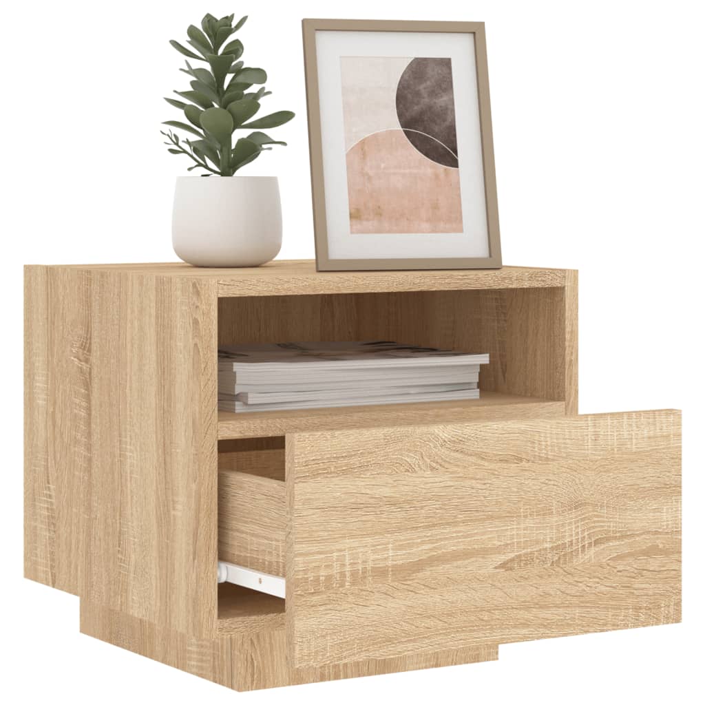 Mesa de cabeceira com luzes LED 40x39x37 cm carvalho sonoma