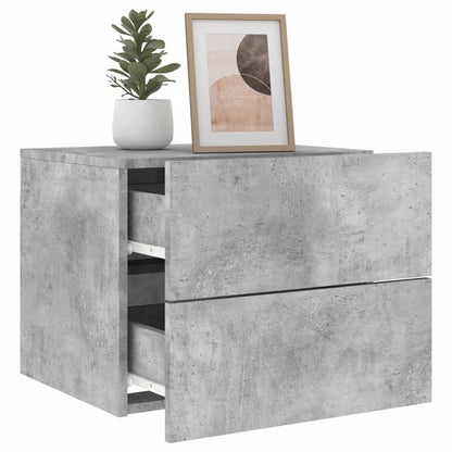 Wall-mounted bedside tables with LED lights 2pcs cement grey