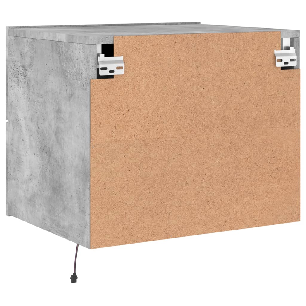 Wall-mounted bedside tables with LED lights 2pcs cement grey