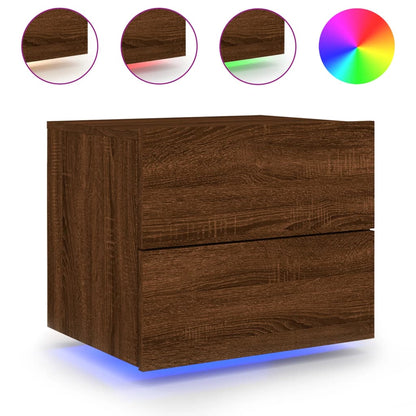 Mesas cabeceira de parede c/ luzes LED 2 pcs carvalho castanho