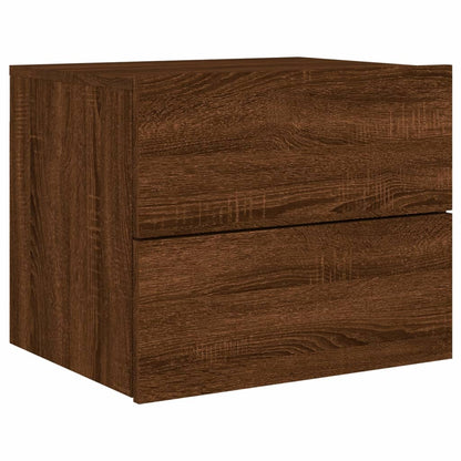 Mesas cabeceira de parede c/ luzes LED 2 pcs carvalho castanho