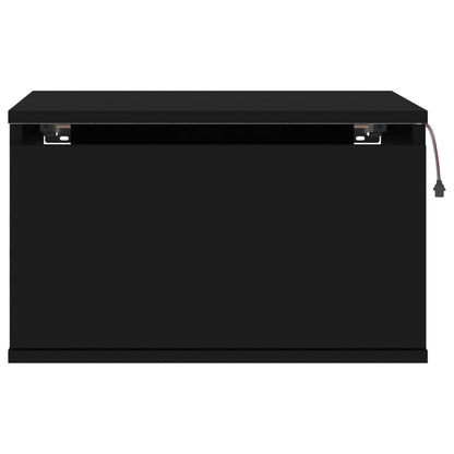 Mesas de cabeceira de parede com luzes LED 2 pcs preto