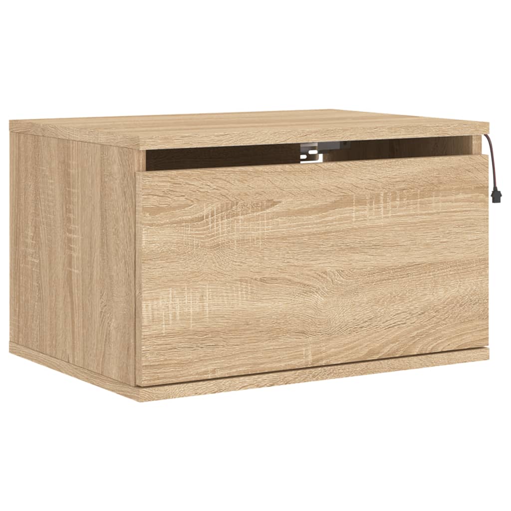 Mesas de cabeceira de parede com luzes LED 2pcs carvalho sonoma