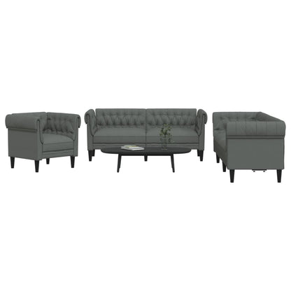 3 pcs conjunto de sofás tecido cinzento-escuro