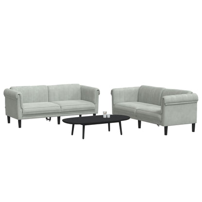2 pcs conjunto de sofás veludo cinzento-claro