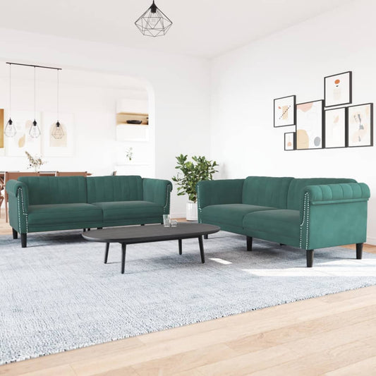 2 pcs dark green velvet sofa set