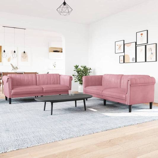 2 pcs pink velvet sofa set